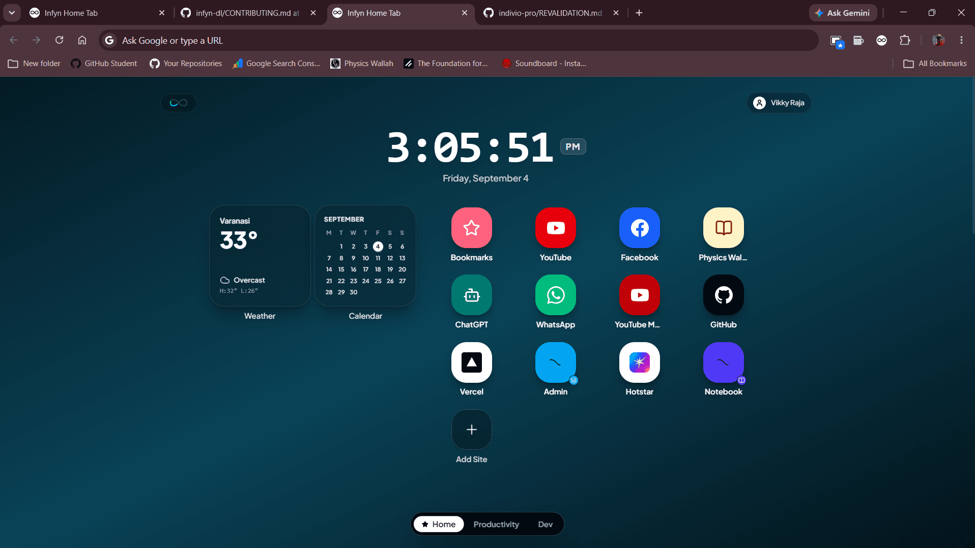 Infyn Home Tab - Screen 1 Home Dashboard